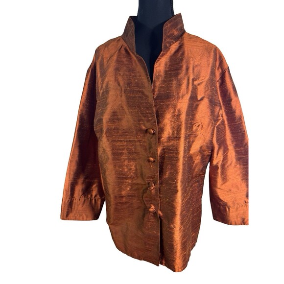 Copper Jackets & Blazers - Vintage Y2K Silk Mock Neck Copper Blazer XXL Dopamine Dressing